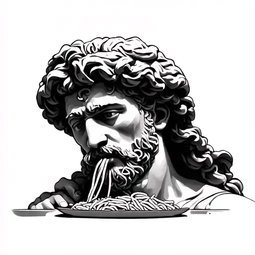 ancient greek alexander eating pasta tattoo design idea