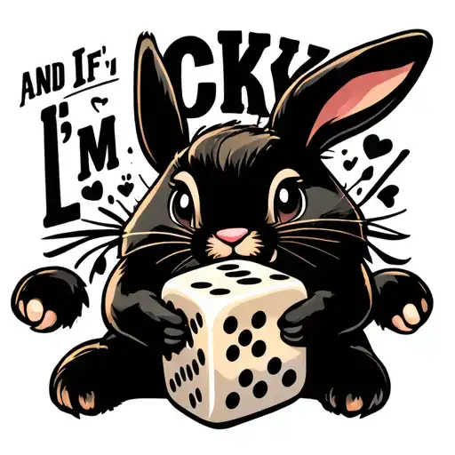 "and If I'm lucky" a rabbit hugging a dice tattoo design idea