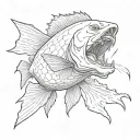 buff cod fish flexing holding lightning bolt striking tattoo design idea