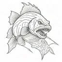 buff cod fish flexing holding lightning bolt striking tattoo design idea