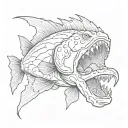 buff cod fish flexing holding lightning bolt striking tattoo design idea