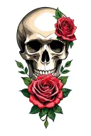 skull and rose surrounded tattoo design idea