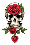 skull and rose surrounded tattoo design idea