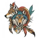 indian and wolf tattoo design idea