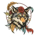 indian and wolf tattoo design idea