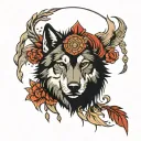 indian and wolf tattoo design idea