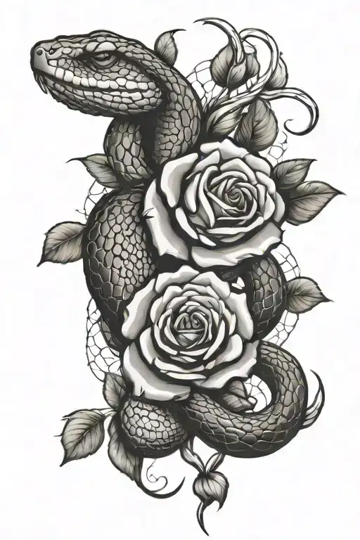 snake and rose intertwined tattoo design idea