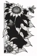 front facing sunflower with 2 small bees on the petals tattoo design idea