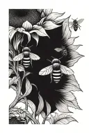 front facing sunflower with 2 small bees on the petals tattoo design idea