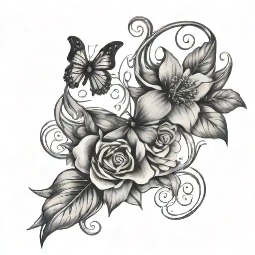 Wrist tattoo that has a flowers that travel up the arm like a vines that incorporates a cross and butterflies. tattoo design idea