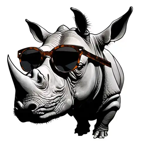 rhinoceros head wearing sunglasses tattoo design idea