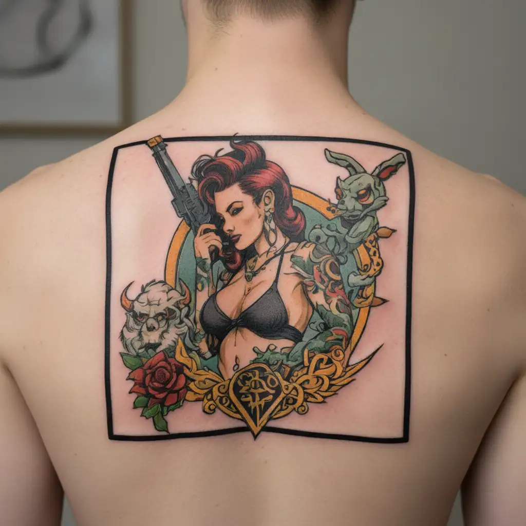 milf hunter, woman, sexy, lesbian  tattoo design idea