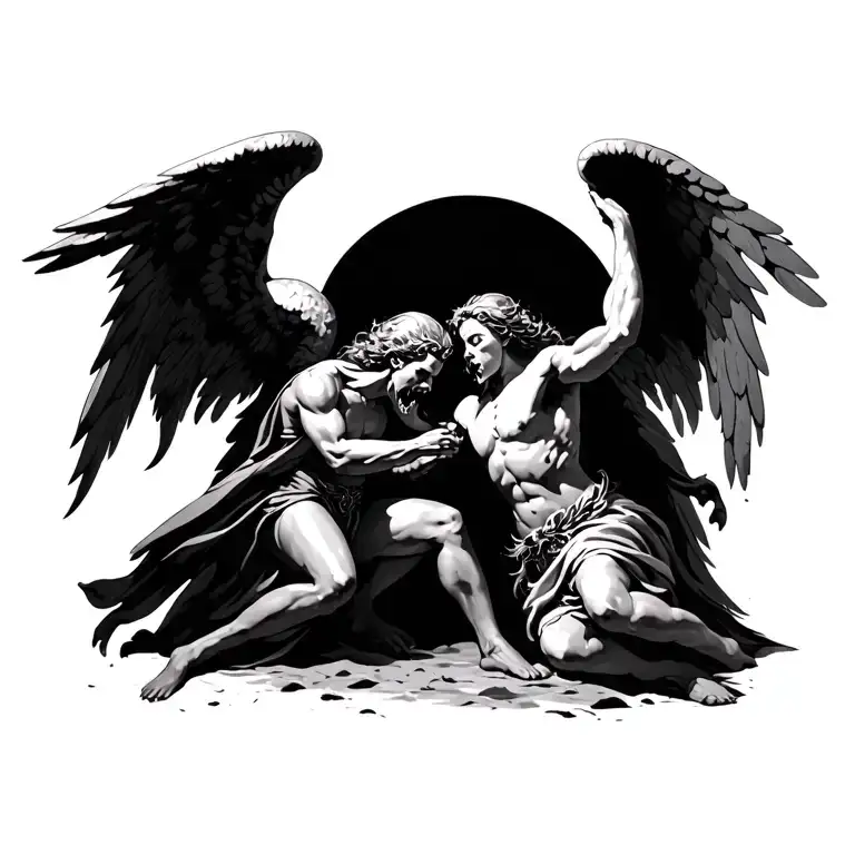 angels fighting demons in battle scene tattoo design idea