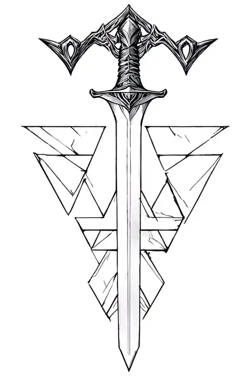Sword with geometric triangles overlapping bottom of blade  tattoo design idea