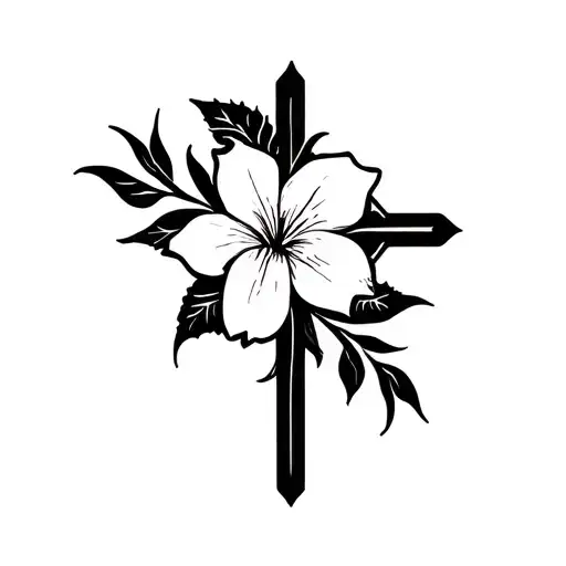 Lei flower and cross tattoo tattoo design idea
