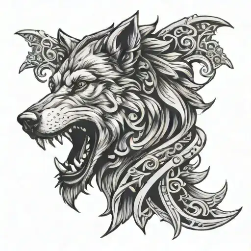 Roman wolf head tattoo design idea