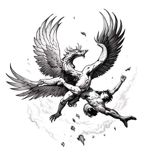 fenix and icarus falling tattoo design idea