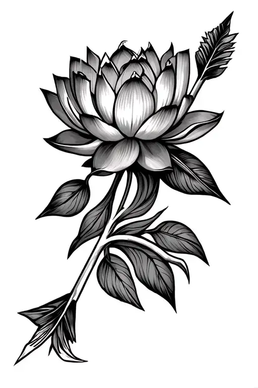 lotus with native american arrow piercing tattoo design idea