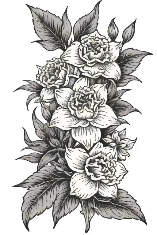 Carnation, narcissus, narcissus, Aster, chrysanthemum, primrose, daffodil tattoo design idea