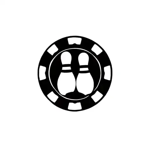 poker chip with bowling pins behind it tattoo design idea