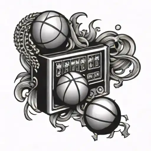 basketball and casino slot machine tattoo design idea