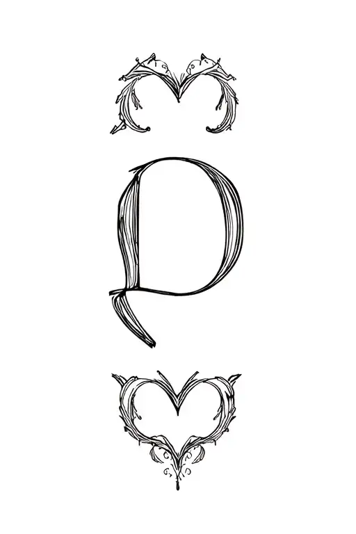 letter d with heart shape tattoo design idea