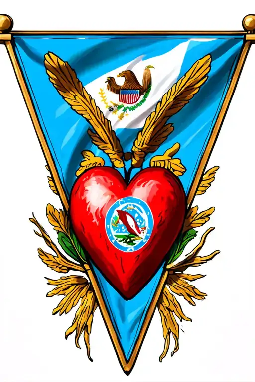 heart in triangle infront of guatemala flag waving tattoo design idea