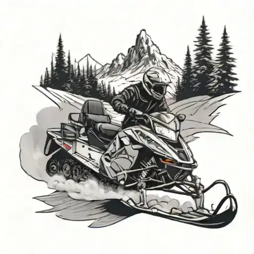 snowmobile and mountains   tattoo design idea
