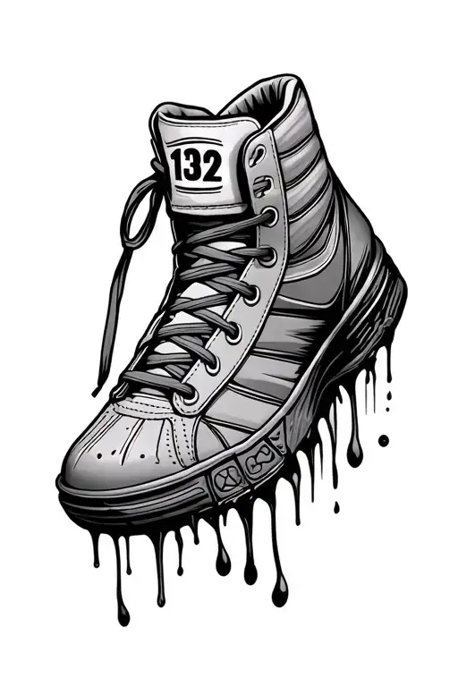 Wrestling shoe hanging down by the laces with the numbers 132 in a nice font, angle the shoe sideways tattoo design idea