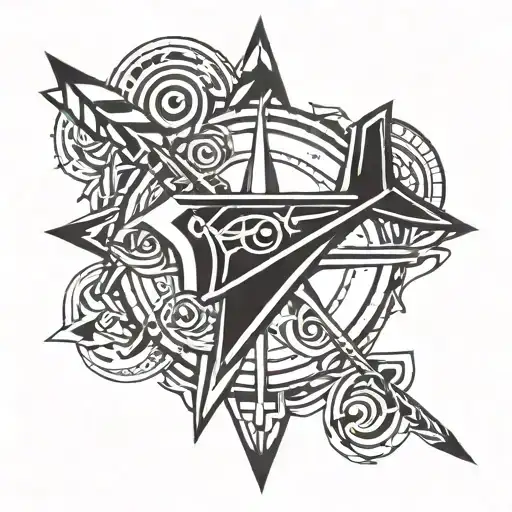 compas with plane and arrow tattoo design idea