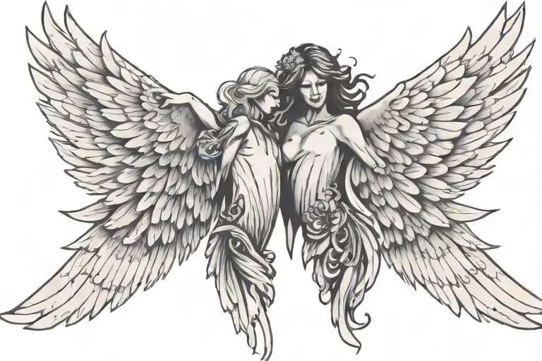 spread wings with mum inbetween angel wings tattoo design idea