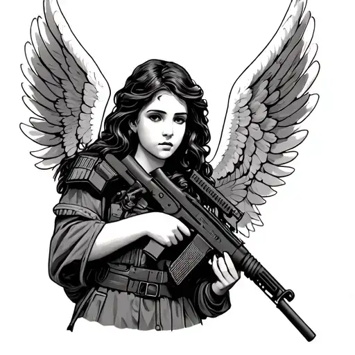 angel holding a m16 riffle tattoo design idea