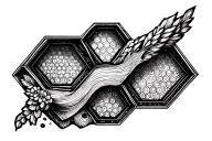 hexagonal honeycomb sleeve with futristic industrial clean linework tattoo design idea