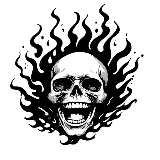 Laughing skull engulfed in flames tattoo design idea