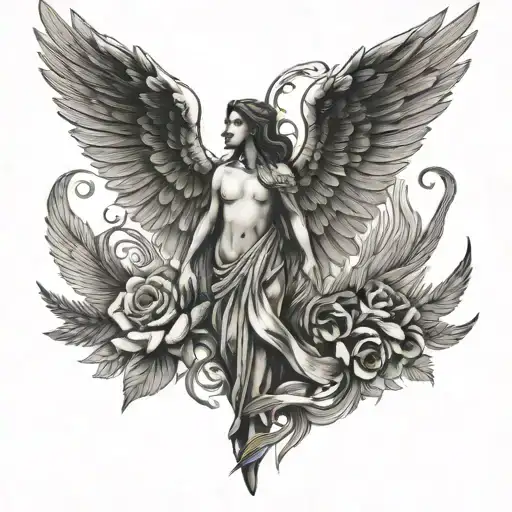 biblical verse and angle wings tattoo design idea