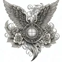 biblical verse and angle wings tattoo design idea