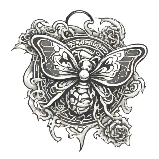 biohazard and butterfly tattoo design idea