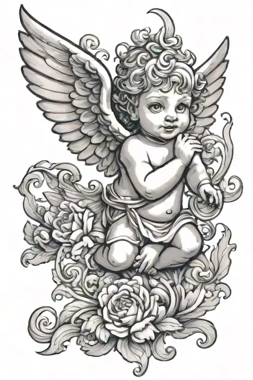 cherub flying cartoon tattoo design idea