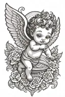 cherub flying cartoon tattoo design idea