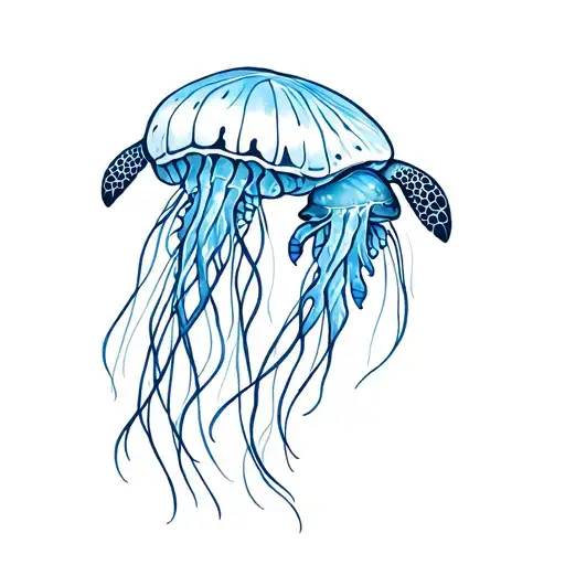 Jellyfish and turtle tattoo design idea
