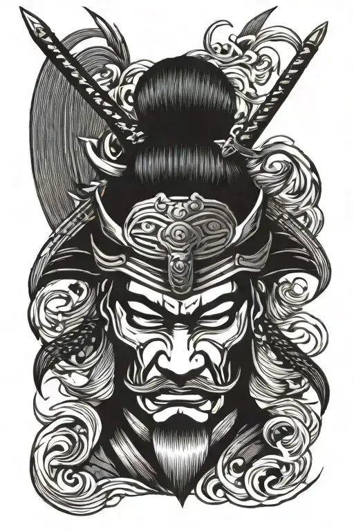 Samurai in a Japanese style mask tattoo design idea