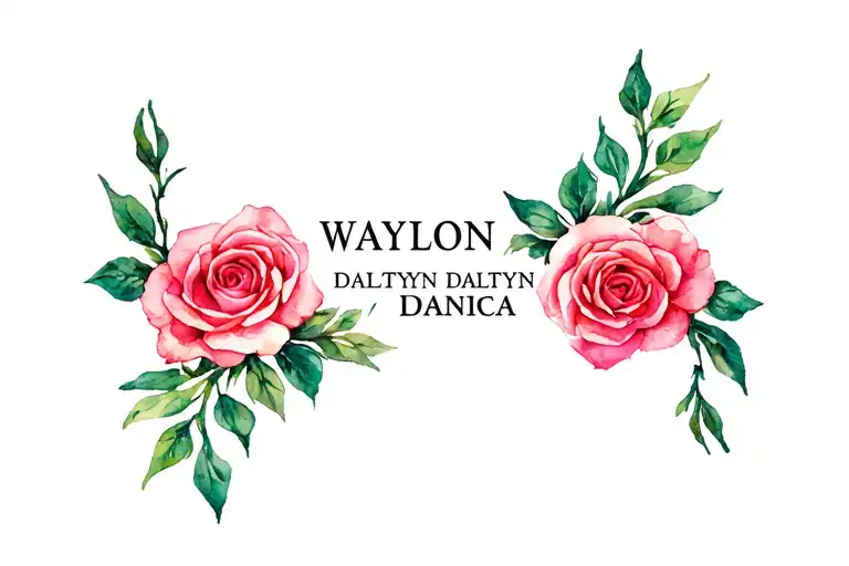 "Waylon Daltyn Danica" roses wrapped tattoo design idea