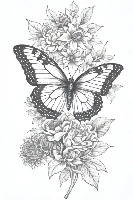 Alina with butterfly and July birthflower tattoo design idea