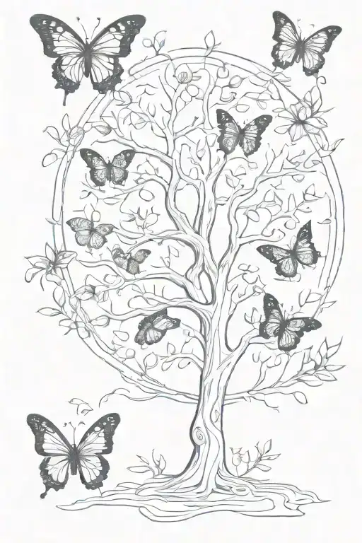 tree of life with butterfly with footprint tattoo design idea