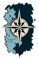 An 8 pointed compass design overlaid on a medieval style map tattoo design idea