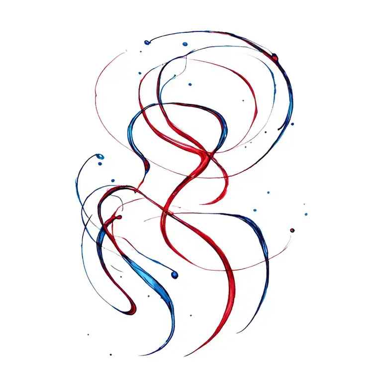 Organic and realistic sketch fluid, defined, smooth and delicate lines. Red color, various shades, touch of blue tattoo design idea