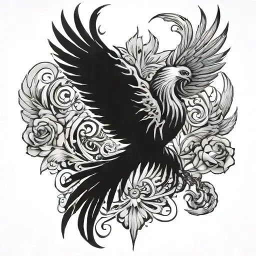 skeleton phoenix tattoo design idea