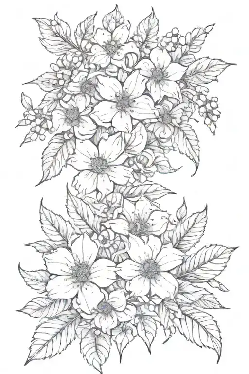 A tattoo that has a floral context, with more of leaves less of flowers and few buds here and there tattoo design idea