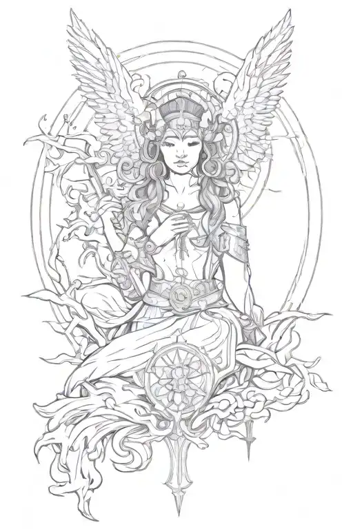 symbolize a wise protector who is blessed and faithful, embodying qualities of intelligence, guardianship, and virtue. tattoo design idea