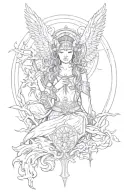 symbolize a wise protector who is blessed and faithful, embodying qualities of intelligence, guardianship, and virtue. tattoo design idea